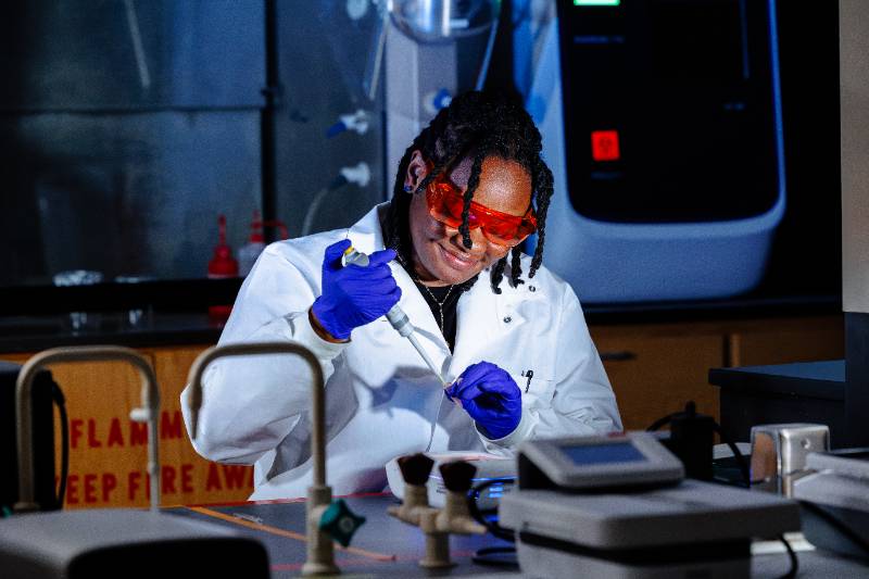 Student researcher conducting work in a scientific laboratory