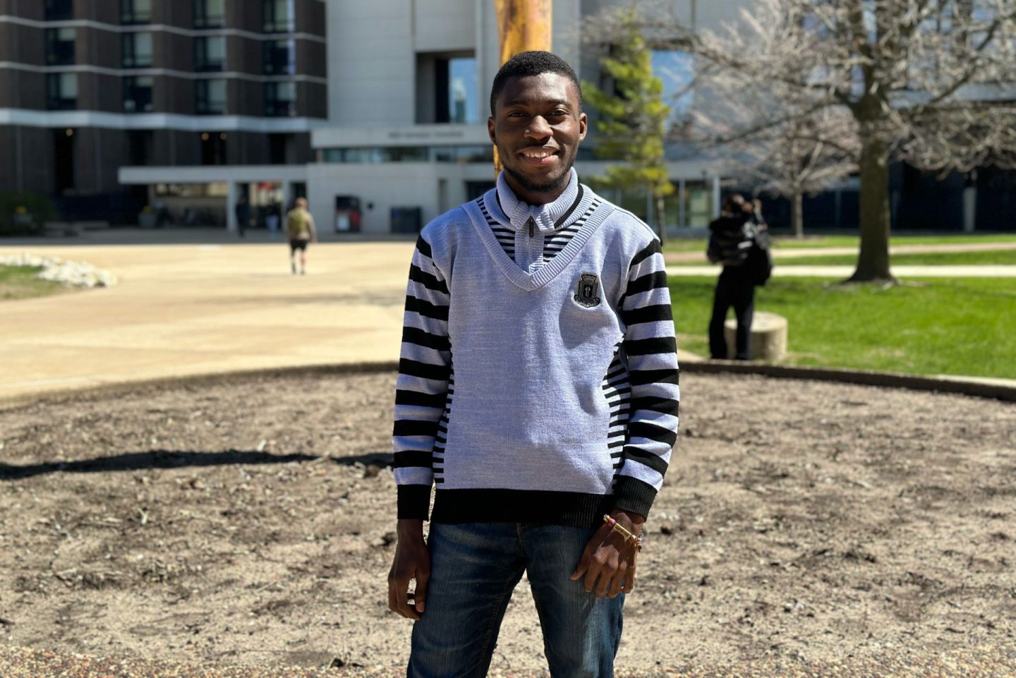 Ishmael Nii Amon Neequaye standing outside of Stevenson Hall